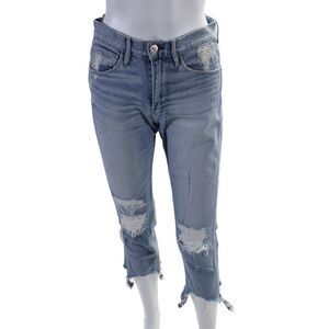 3x1 NYC Womens Mid Rise Distressed Light Wash Jeans Blue Size 26